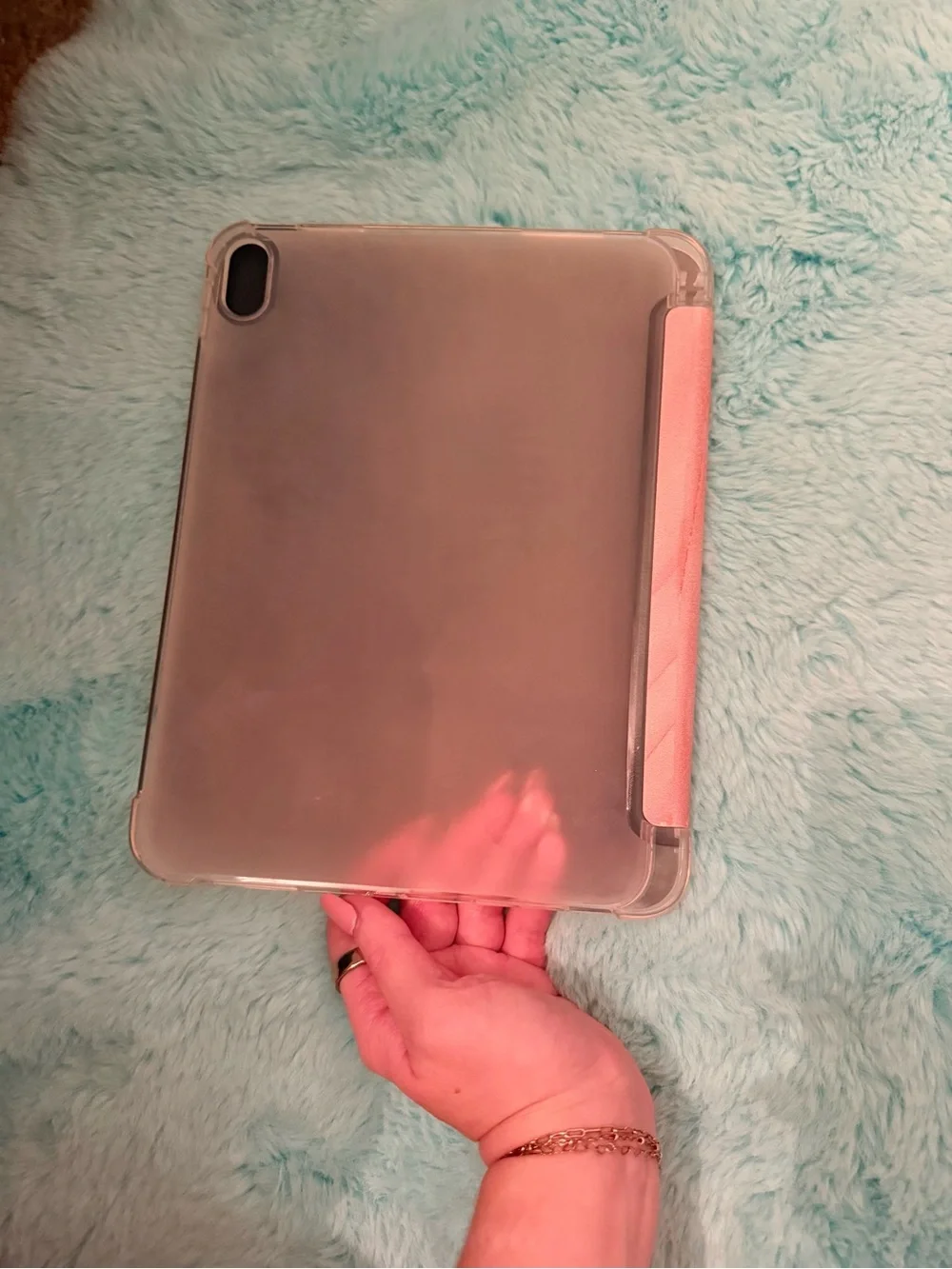 SHEIN Pink Marble Tablet Cover with Gold Veining